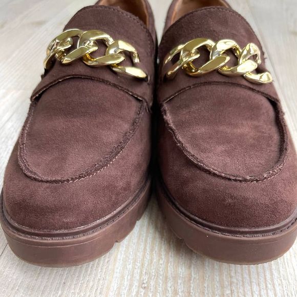 Anne Klein Eunice Chain Strap Vegan Suede Loafers | Brown Size 7.5 - Picture 5 of 9